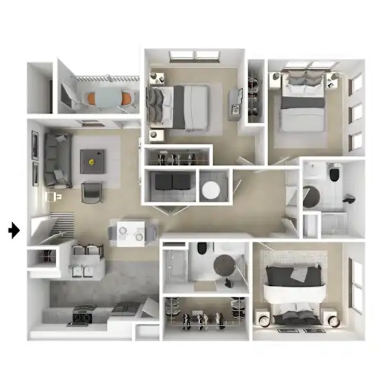 Three Bedroom, Two Bath Floor Plan